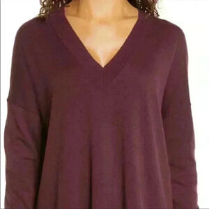 Chelsea28 Oversize V-Neck High/Low Sweater in Burgandy Stem Size XXS NWT